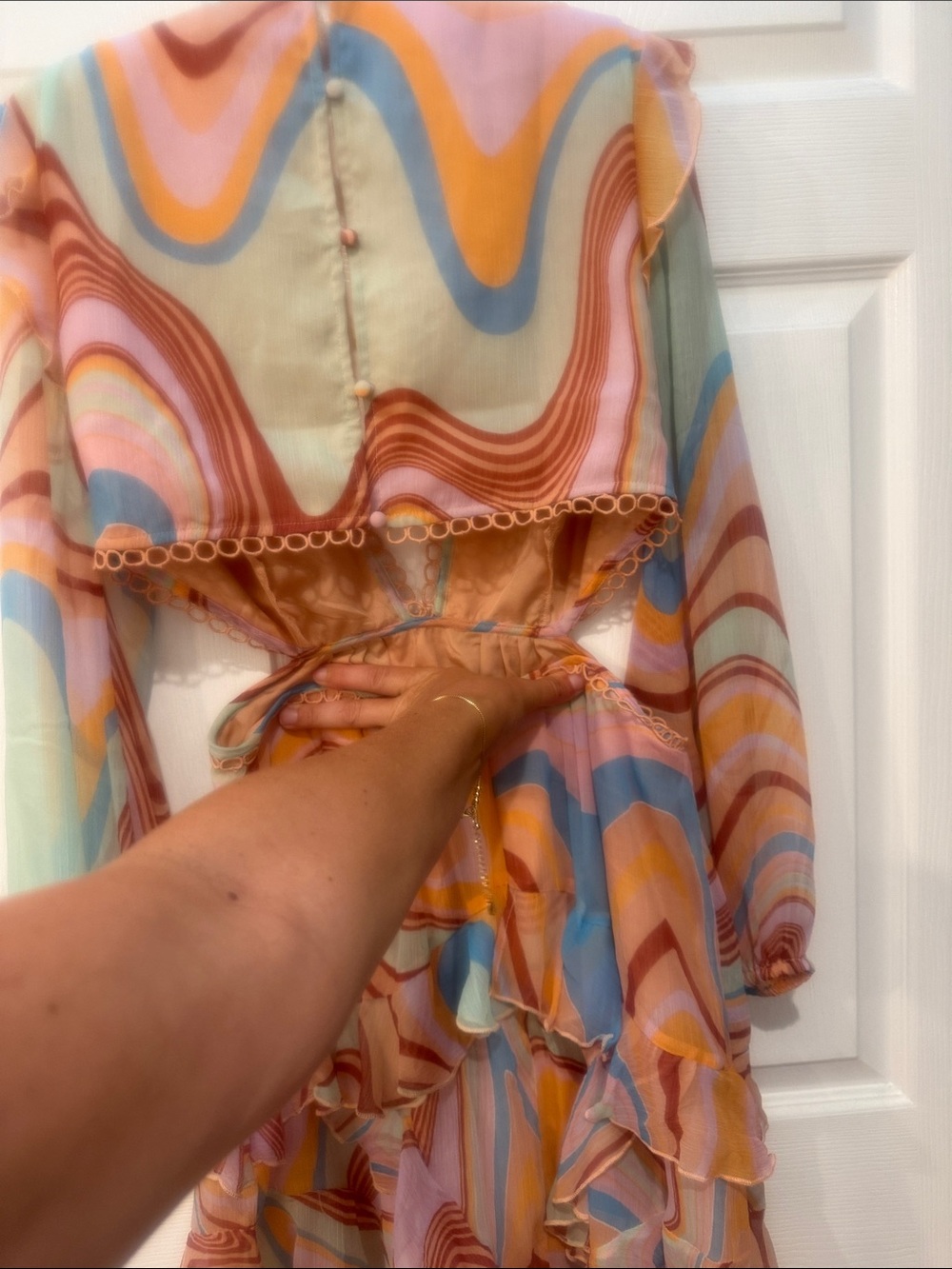 ASOS Pastel Swirl Ruffle Mini Dress - Picture 5 of 5